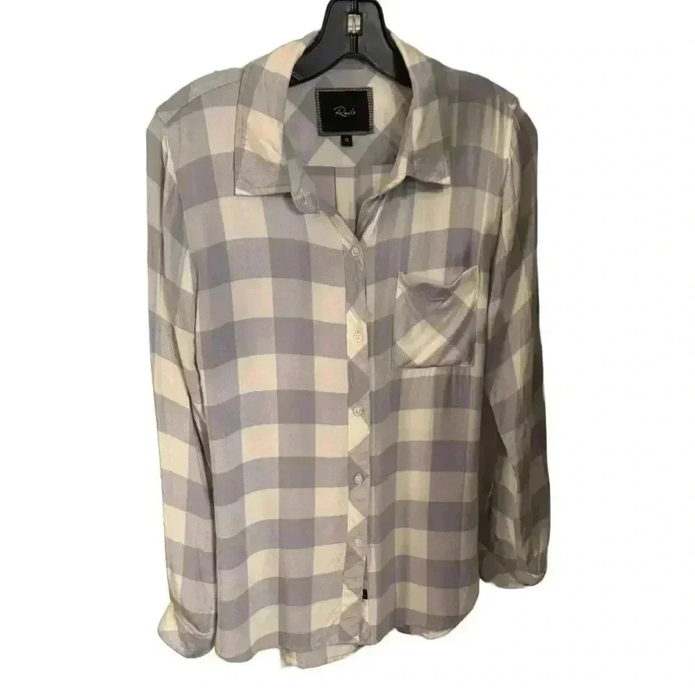 Rails women’s button down shirt light blue & ivory check size XS